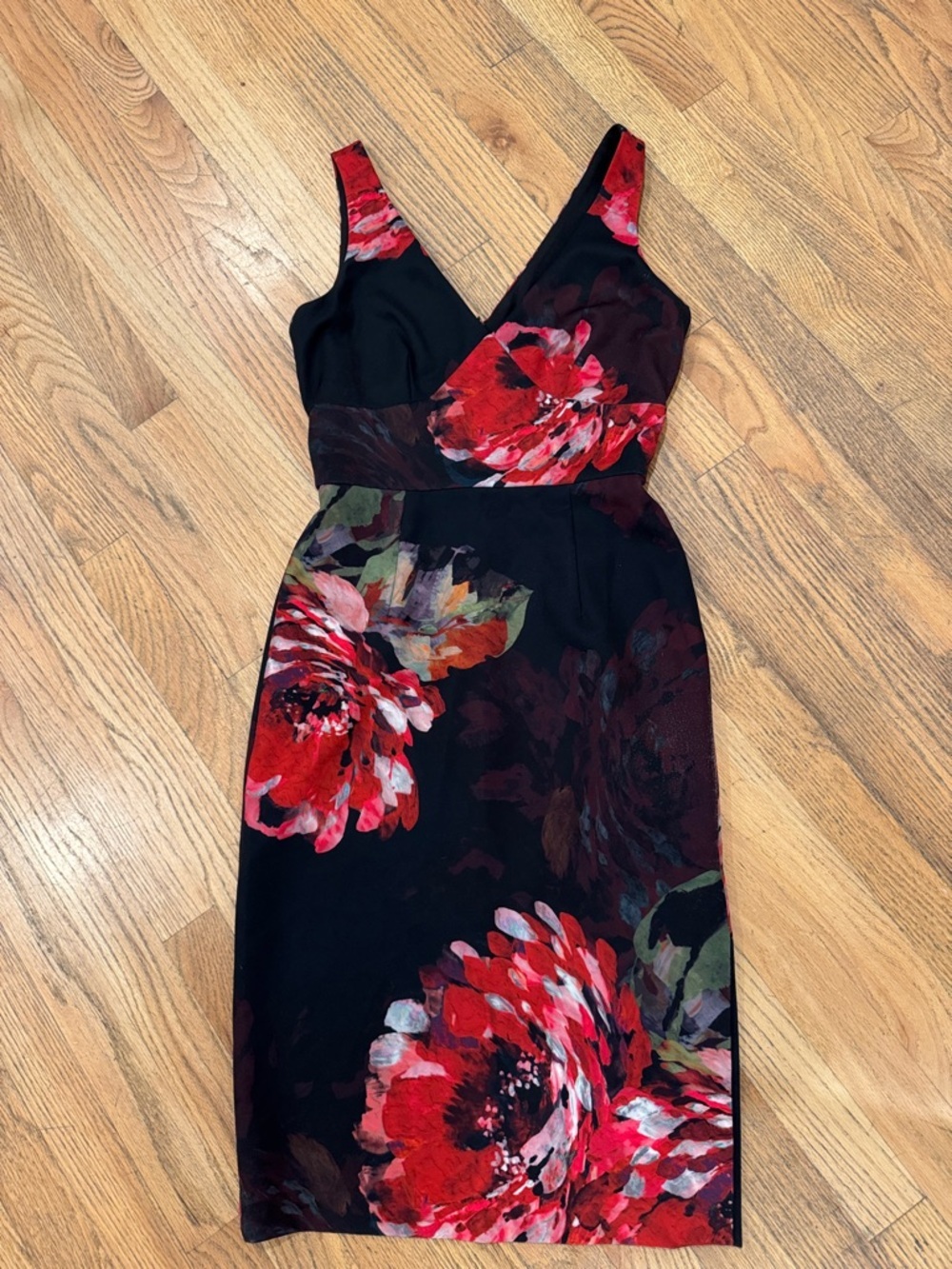 Trina Turk Black Midi Dress with Red Floral Print - Picture 4 of 9